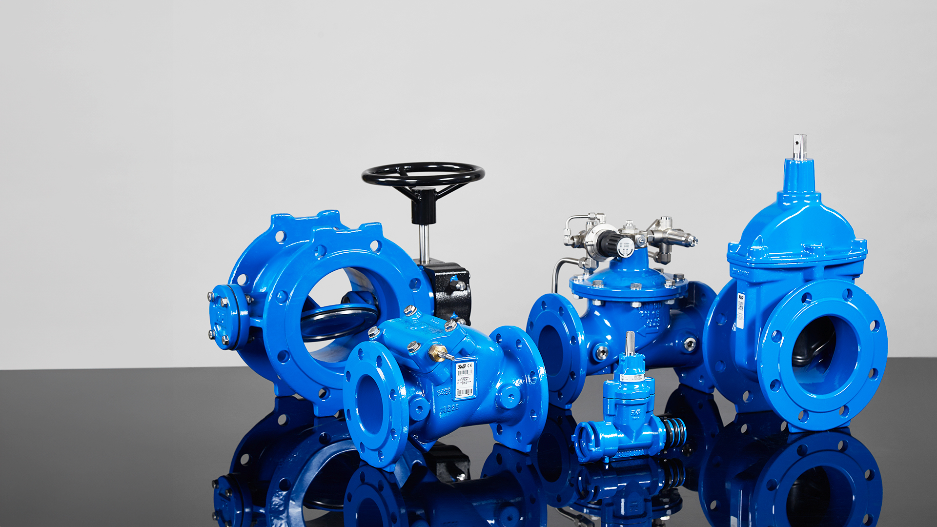 Product line up with some of the most wellknown valves from AVK. Here you find an AVK gate valve, control valve, service connection valve, check valve and a butterfly valve 